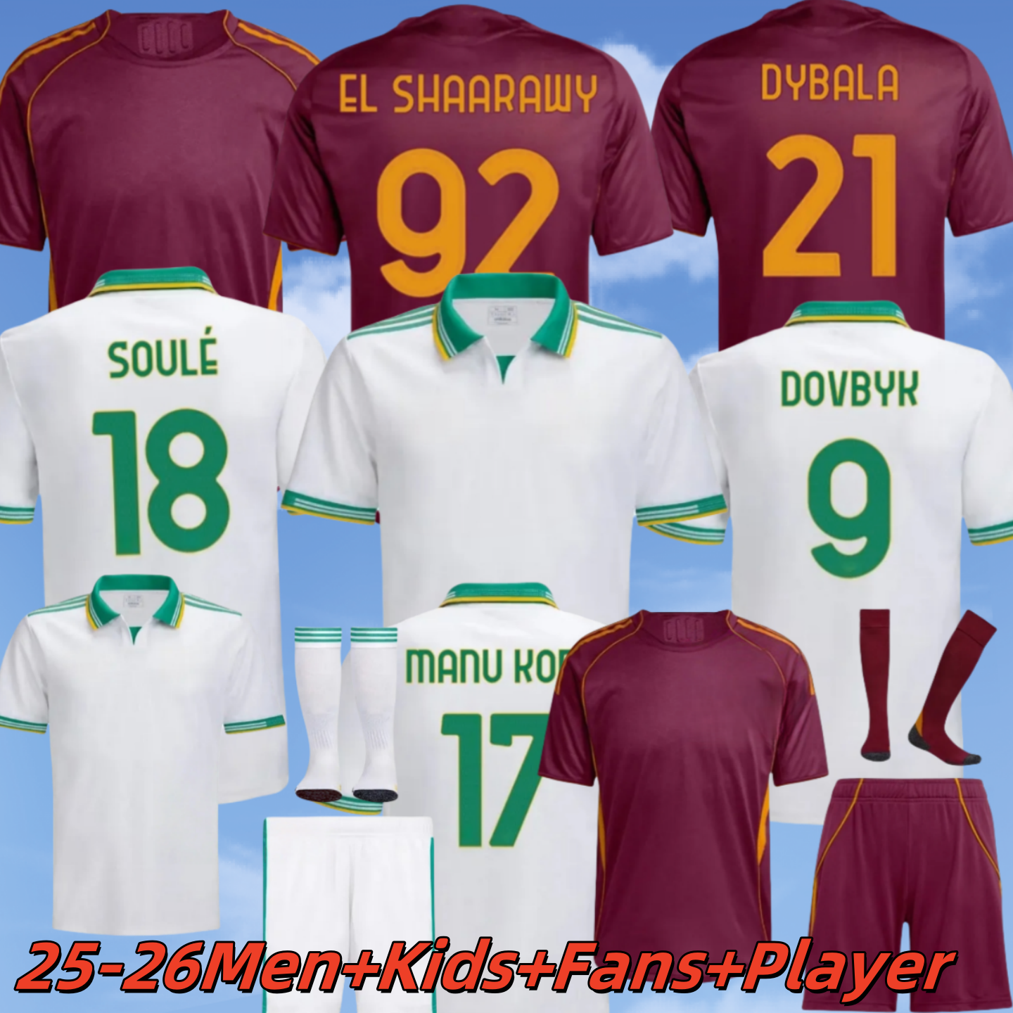 25 26 men kids soccer jersey football shirt 2025 ROMA ABRAHAM PAREDES DYBALA MANCINI E. LE FEE ZALEWSKI EL SHAARAWY ROME666