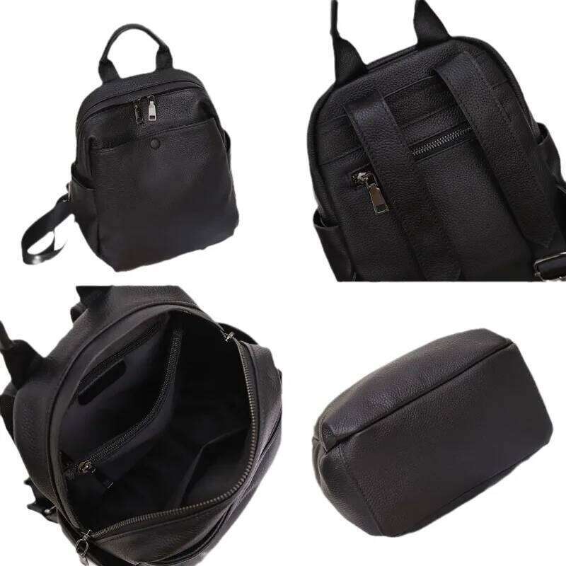 Women's Real Cow Leather Campus Style Backpack, Large Capacity, Multiple Pockets, Soft Casual Solid Color Travel Bag