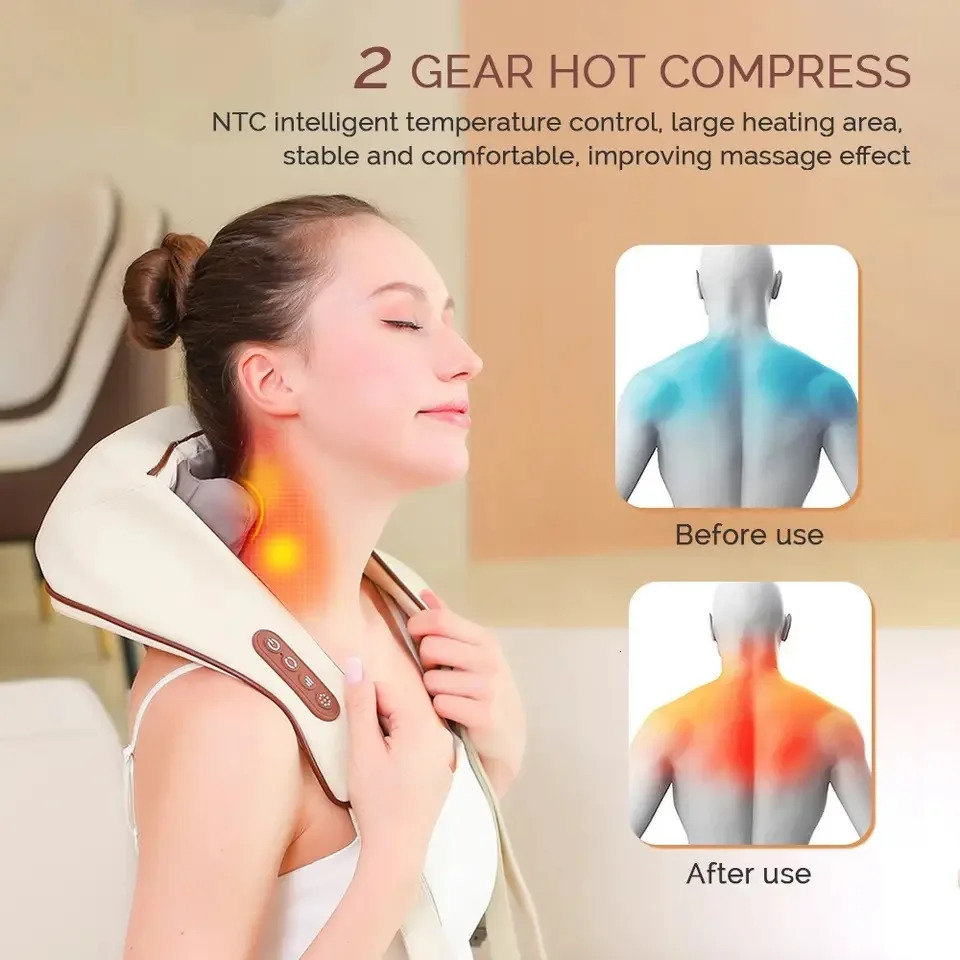 HOWEFISH Wireless Neck And Shoulder Kneading Massage Pillow Electric Neck And Back Massager Cervical Back Muscle RelaxingMassage 250716