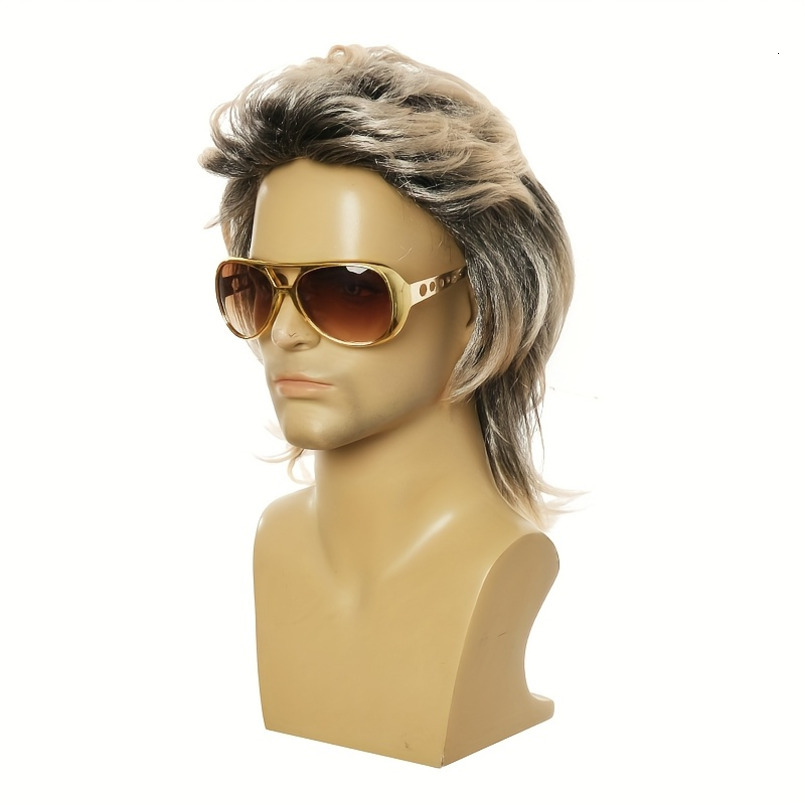 Punk Rock Hip Hop Trend, Dollar Ring, Necklace, Glasses Four-Piece Set, Fashion Wig, Disco Style, Parties, Dance, Suitable for All Genders, Beige, Fes