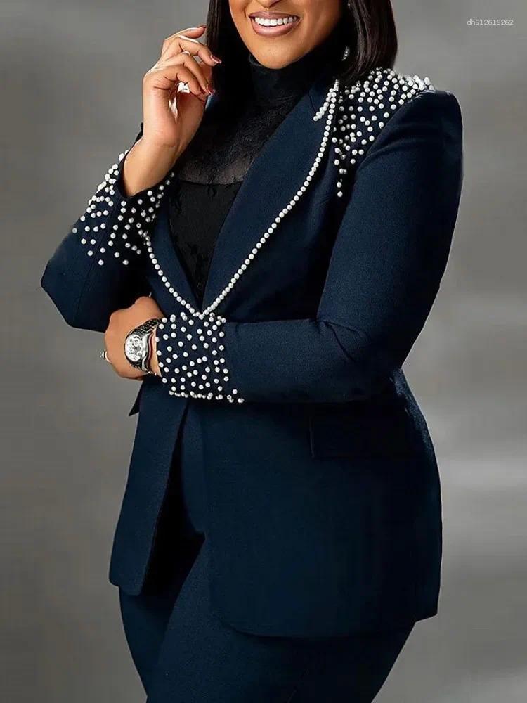 Women's Two Piece Pants 2 Pieces Sets Autumn Winter Long Sleeve Pearl Blazers Suit Tops And Suits Set Tracksuit Outfit 2025