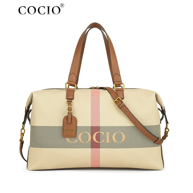 COCIO designer bag plaid travel bag, large capacity high-quality luggage bag fashionable new product canvas fitness bag hot selling