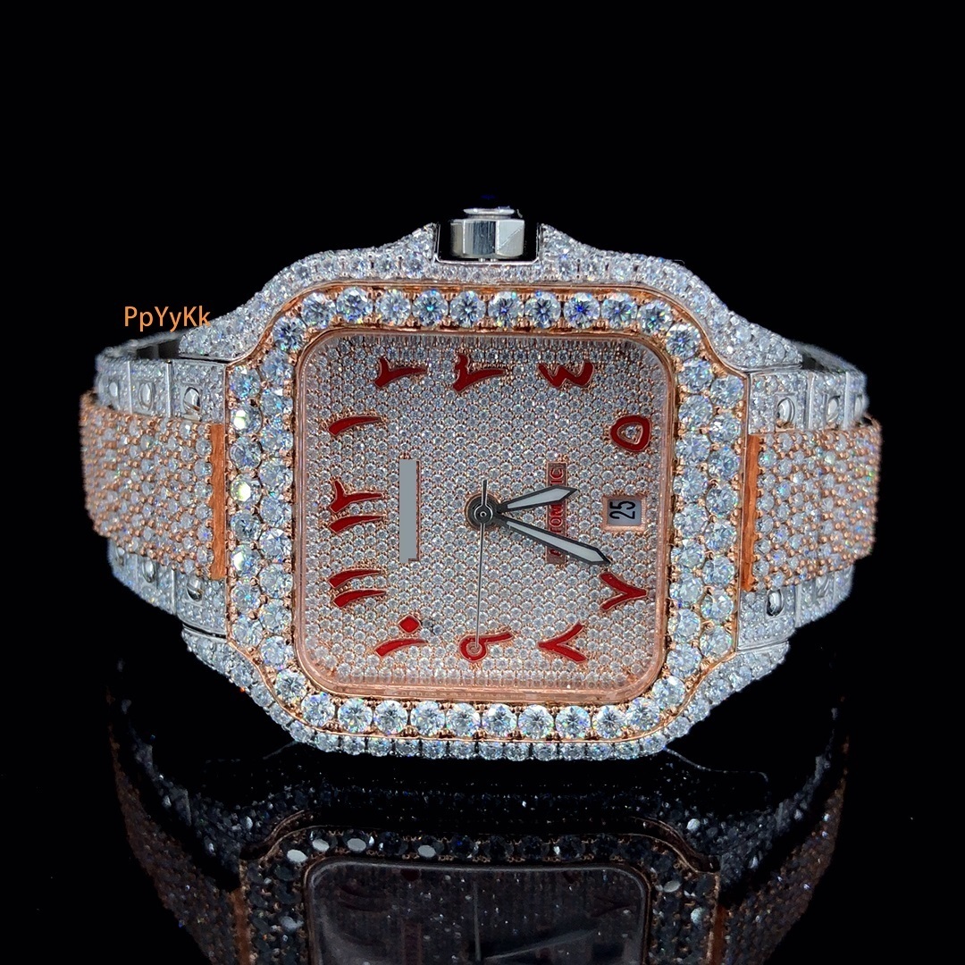 High Quality VVS Moissanite Diamond Wrist Watch for Men Hip Hop Stainless Steel Band Quartz Movement Iced out