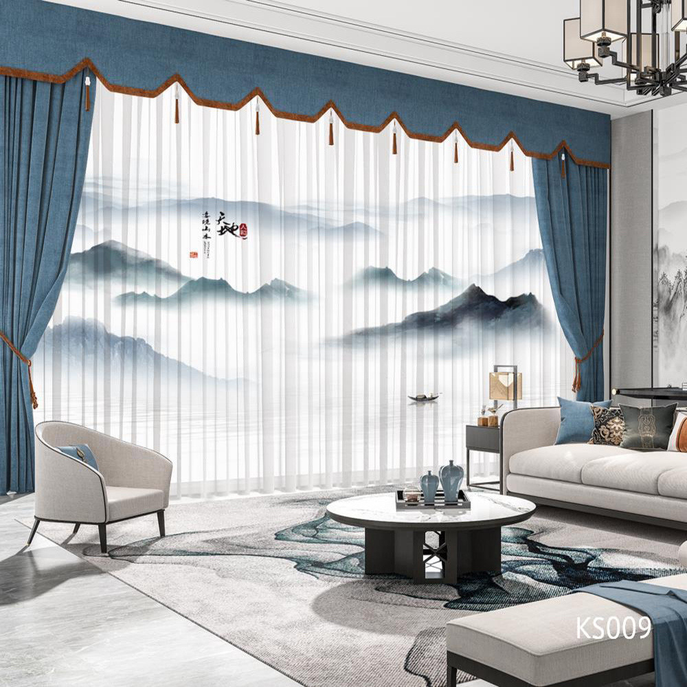 YL-36674 Modern New Chinese Style Ink Painting Landscape Living Room Study High-end Bedroom Famous Hotel Curtain Zen Gauze Curtain