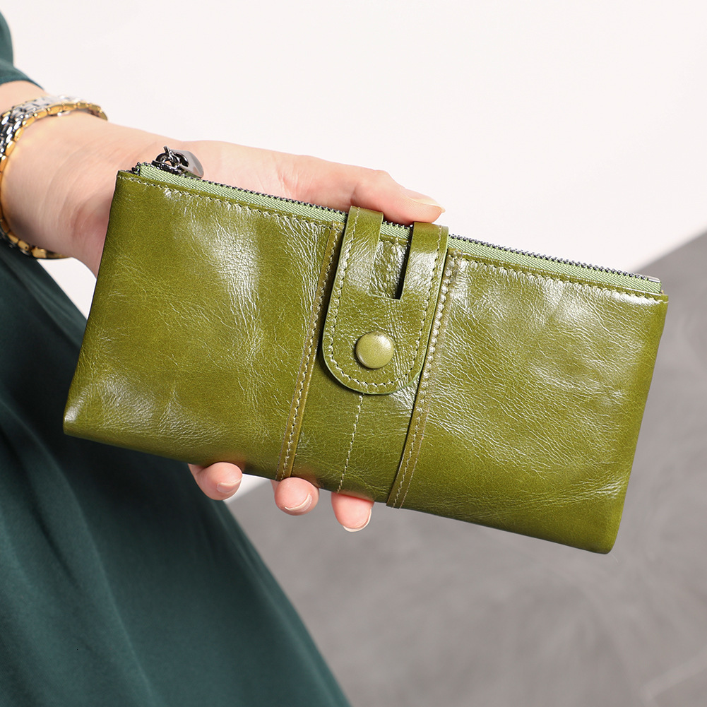 Free Shipping Designer Bag Women's Genuine Leather Wallet Large Capacity Multi Card Slot Hidden Buckle Coin Wallet Retro Simple Long Wallet Women