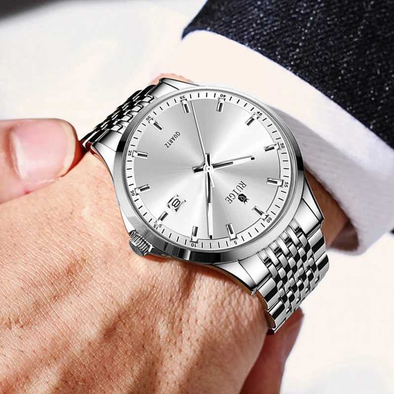 RUIGE Business Mens Quartz Watch Stainless Steel Calendar Mens Night Light Waterproof Fashion Versatile Watch B2-2 W250724