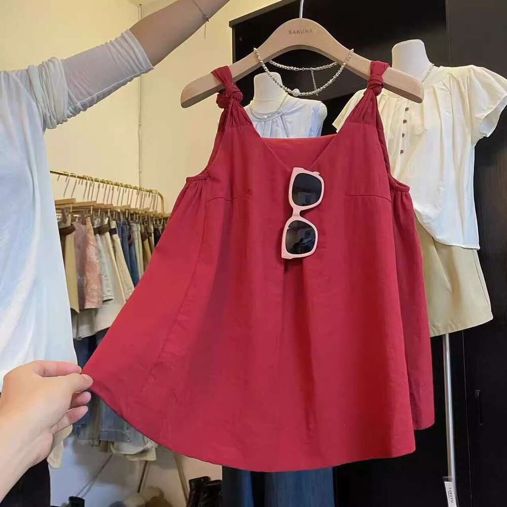 sxzy korean style chic niche unique vneck twist camisole for women summer design loose slimming sleeveless top