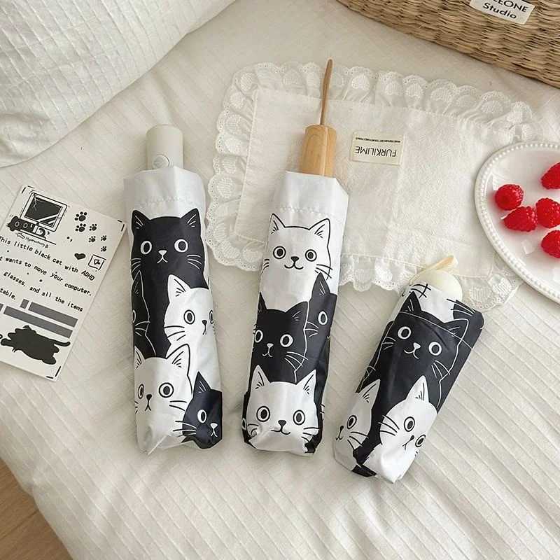 Cartoon Black and White Cat Automatic Umbrella Female Dual-Purpose Folding Sun Umbrella Sunshade Protection UV Sunshade R250724