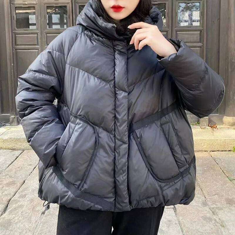 Lagabogy 2025 Hooded Puffer Jacket Women Winter Thickened White Duck Down Warm Bread Coat Female Loose Versatile Casual Outwear