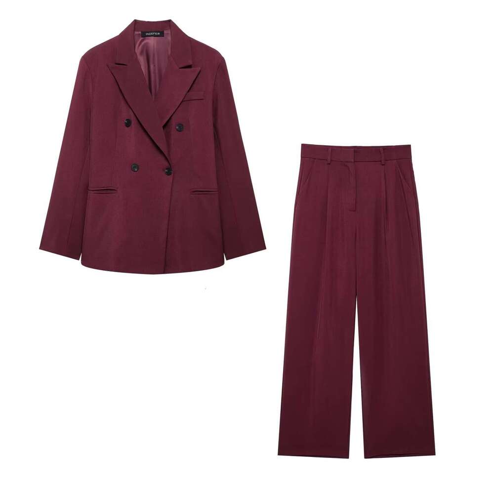 TRAFZAINS Autumn New Style Anker Red Double-Breasted Blazer Suit Pants Set B5