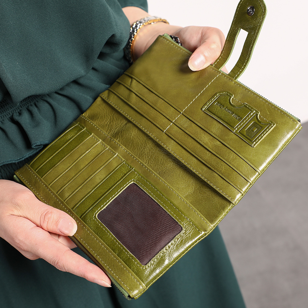Free Shipping Designer Bag Women's Genuine Leather Wallet Large Capacity Multi Card Slot Hidden Buckle Coin Wallet Retro Simple Long Wallet Women