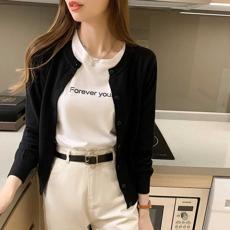 Knit Cardigan Women Spring Autumn Long Sleeve Sweater Coat Black White Beige Green Cardigan Top Female X250724