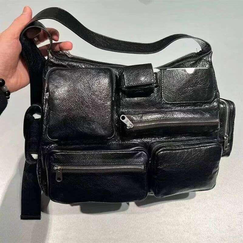 Moto & Biker Square Bags For Women Designer Handbag Purse 2024 New In PU Multiple Pockets Zipper Black Shoulder Crossbody