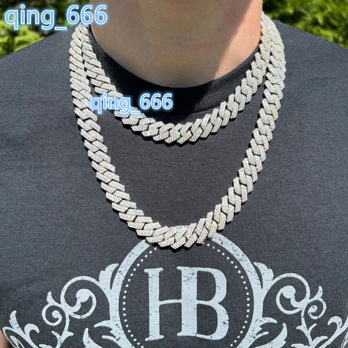 8-20mm 24inches Moissanite Silver Chain Round Cut Moissanite Diamond Test Positive 925 Silver Hip Pop Chain Cuban Chain