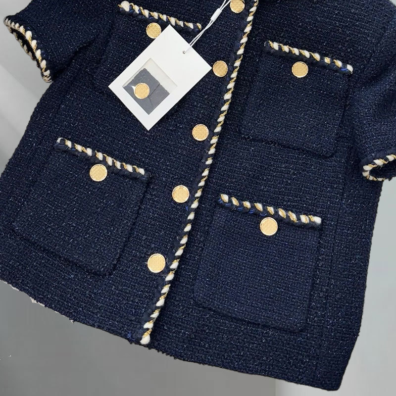 Chan Ladies Tweed Woven Cropped Jacket - Designer Round Neck Short Sleeve Coat, Single Breasted Y2K Clothing S0756