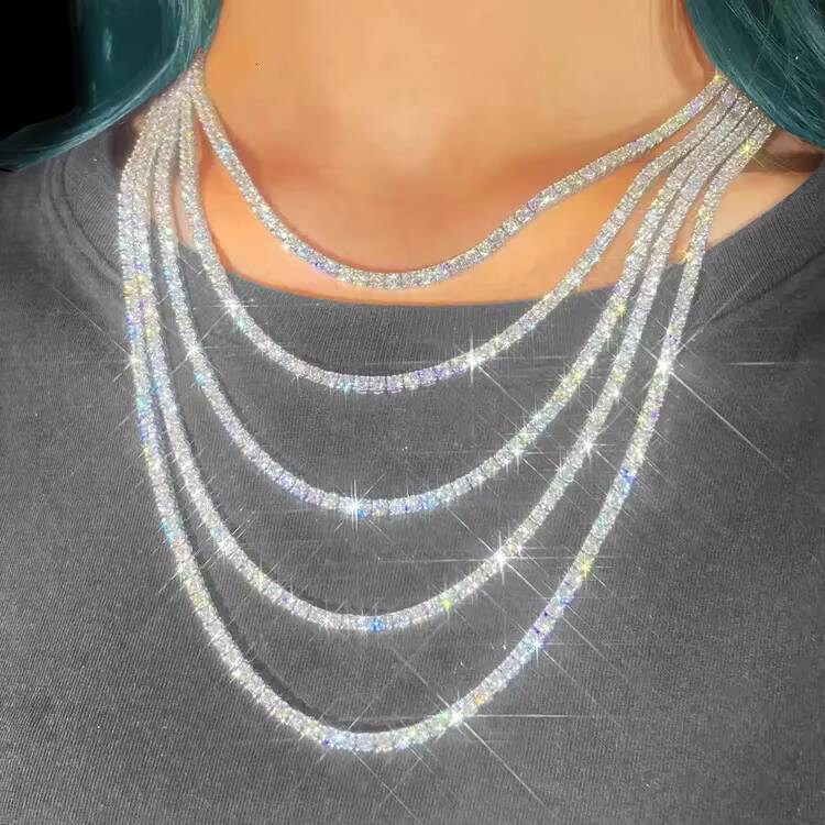 925 Silver Moissanite Tennis Chain Fashion Jewelry with Iced Out 3mm 4mm 5mm Wholesale Price New Style Silver Necklace