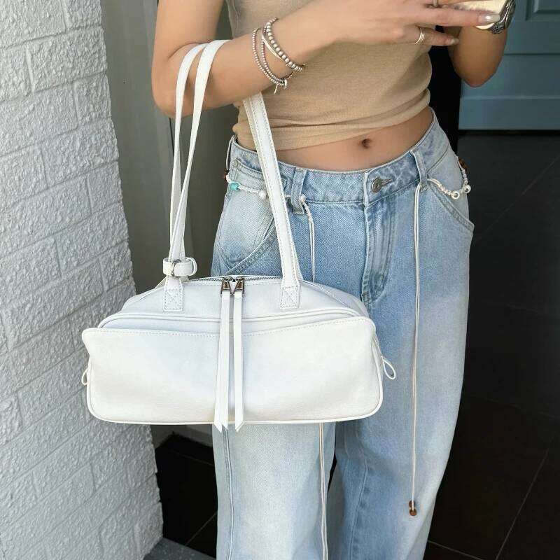 Retro Long Bowling Women Brand Design Large Capacity Shoulder Bags INS Fashion Genuine Leather Hangbags 2025 New