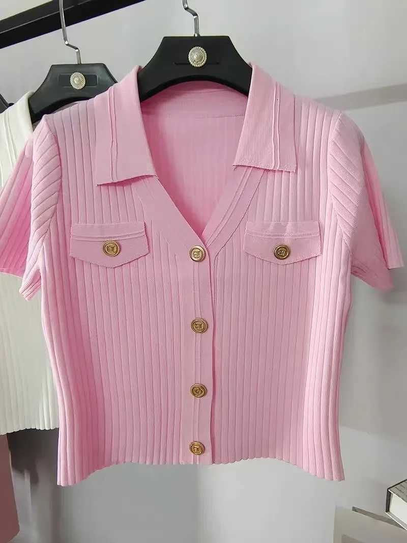 2024 Summer Womens Sweater Cardigan Slim Knit Ice Silk Crop Tops Knitwear Short Sleeve V-neck Elegant Fashion Chic Ladies Jumpsuit X250724