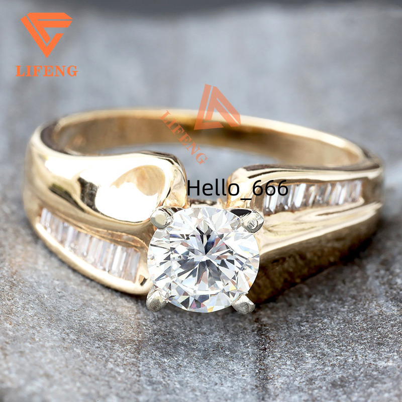 Lifeng Jewelry Custom Luxury Design Wedding Engagement 925 Silver with 1ct Gems Round Baguette Cut VVS Moissanite Fine Ring