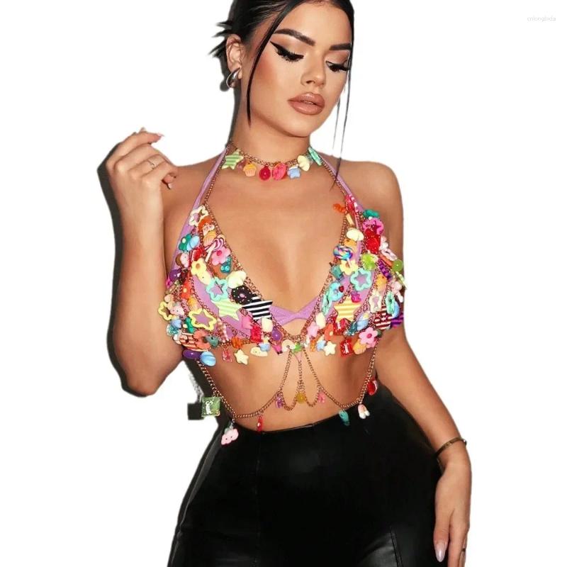 Stage Wear Nightclub Water Drop Gemstone Hollow Out Bikini Body Chain Vest Necklace Sexy Strapless Bra Underwear For Men And Women
