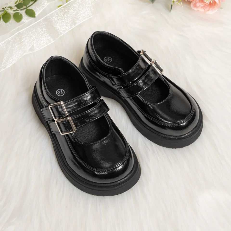 Classic Childrens Leather Shoes Spring and Autumn Bow Metal Buckle Mary Jane Par Shoes Soft Bottom Black Princess Shoes XJ250724