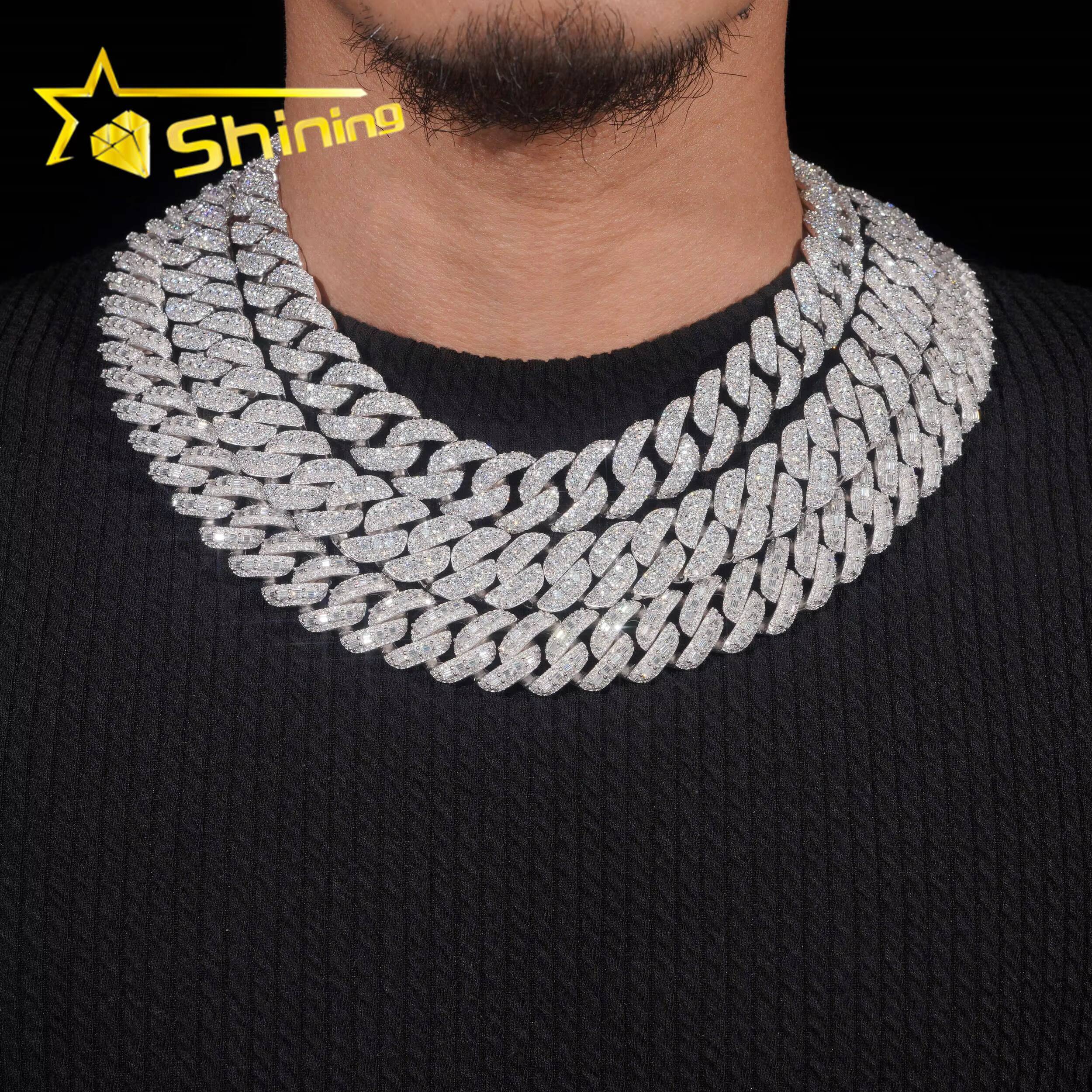 Hip Hop Jewelry 18mm Big Chain 925 Sterling Silver Gold Plated GRA Certificate Iced Out Necklace Moissanite Cuban Link Chain