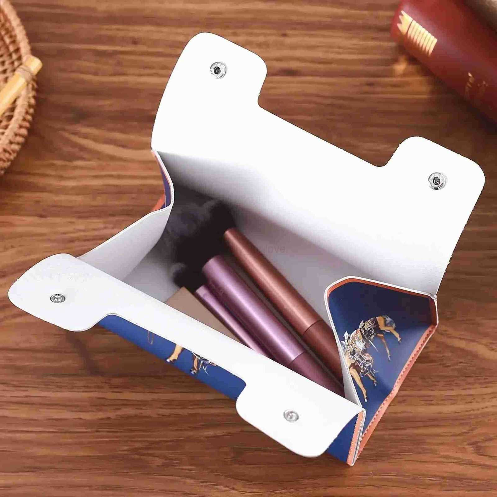 Multifunctional Car Vintage PU Leather Tissue Holder Retro Style Desktop Napkin Dispenser with Cosmetic Storage Organizer M250724