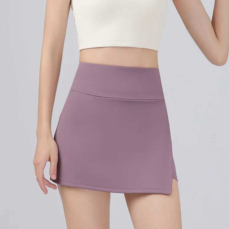 Summer Solid Color Women Yoga Fake Two Pieces Anti-emptied Running Skirt Sports Fitness Gym Skin-friendly Elastic Tennis Skirt XJ250724
