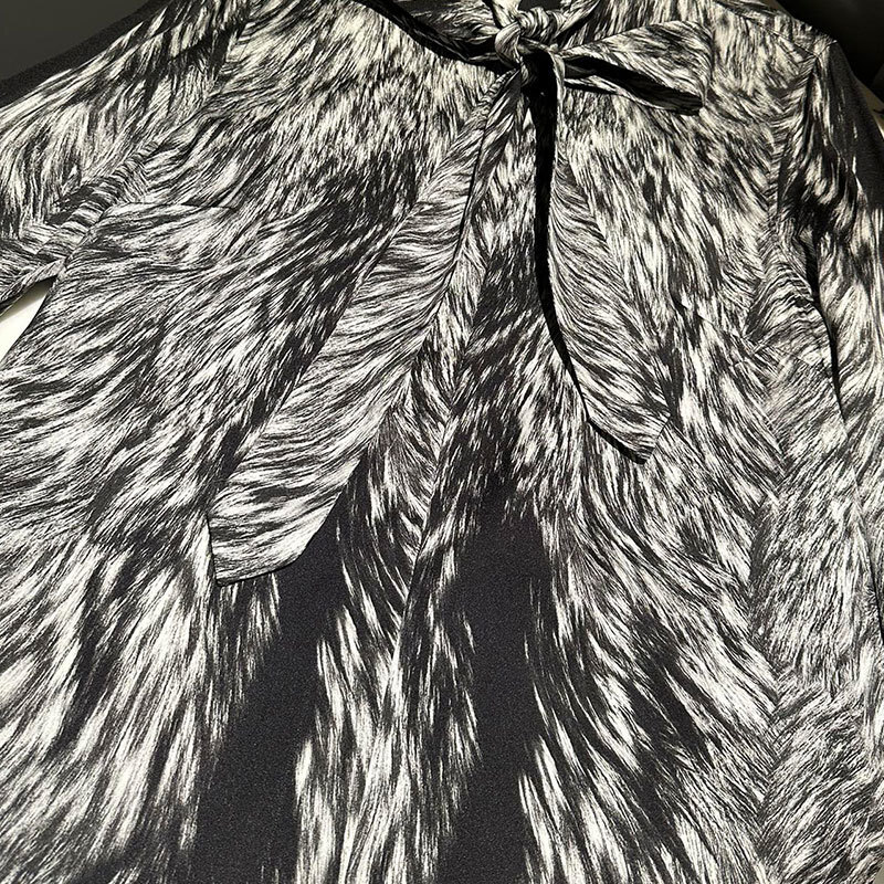 Ladies Silk Blend Leopard Print Shirt Designer Tie-Neck Blouses Runway Oversized Fit Y2K Stylish Clothing S0754