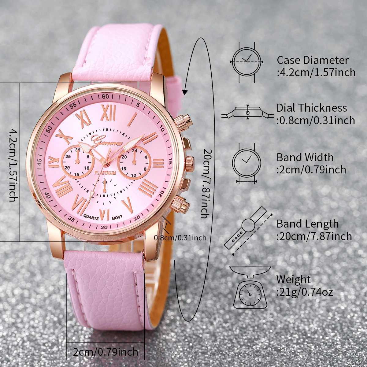 5PCS/Set Fashion Women Watch Rhinestone Heart Jewelry Set Geneva Watch Casual Leather Band Quartz Wristwatch (Without Box) W250724