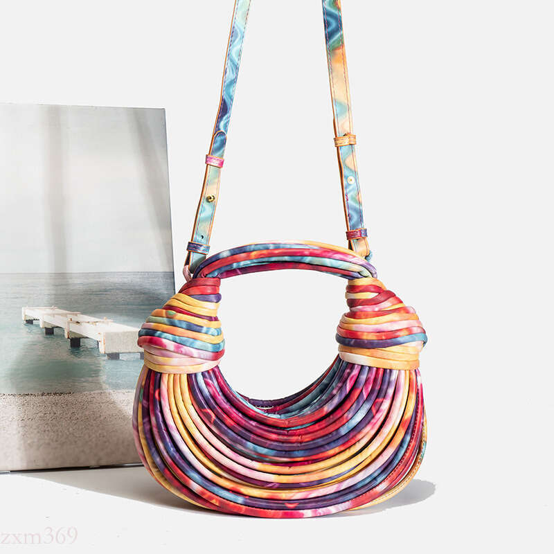 Noodle Women 2024 Summer Handwoven Crossbody High-end Niche Casual Gold Handbag Line Bag