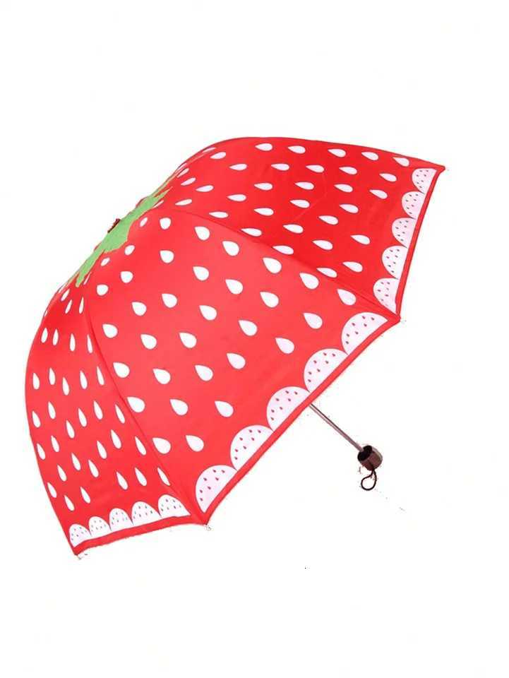 ute Strawberry Pattern Folding Umbrella with High Density Waterproof Fabric Travel Umbrella Portable R250724