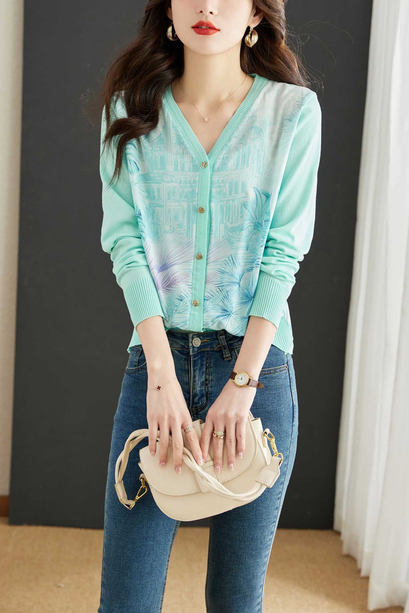 New Casual Soft Knit Bottoming Shirts Sweater Cardigans Sweater Ts Basic Shirts Knitted Tops X2507241