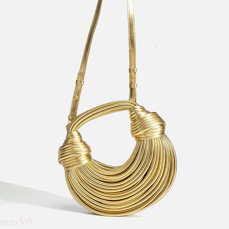 Noodle Women 2024 Summer Handwoven Crossbody High-end Niche Casual Gold Handbag Line Bag