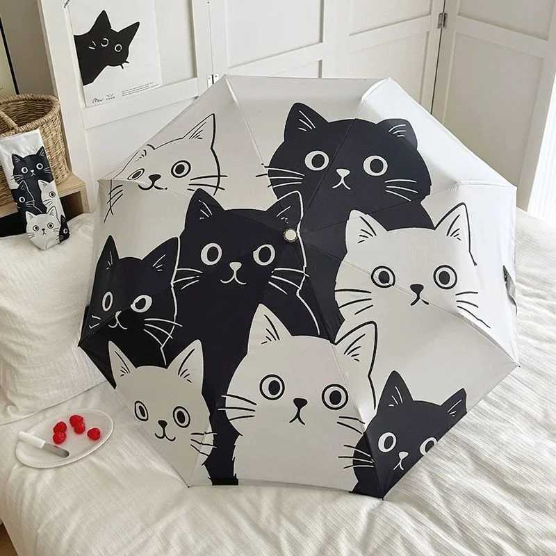 Cartoon Black and White Cat Automatic Umbrella Female Dual-Purpose Folding Sun Umbrella Sunshade Protection UV Sunshade R250724