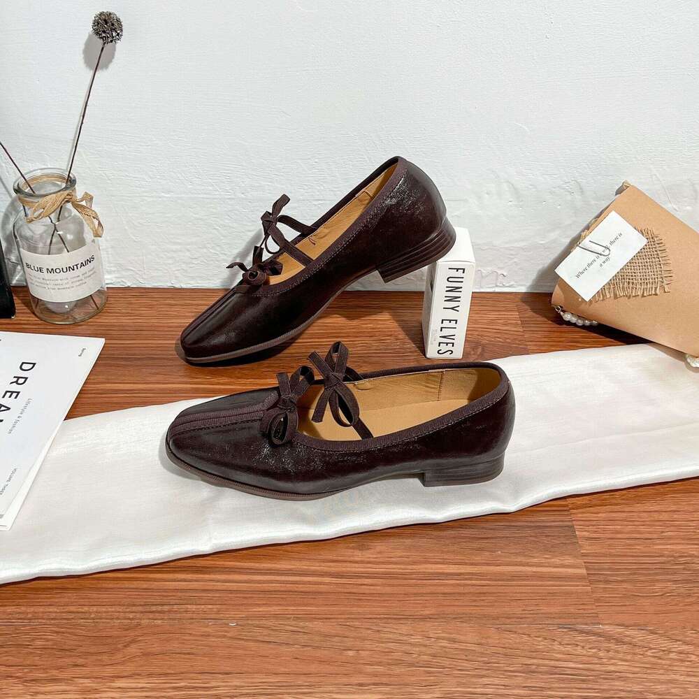 Cowhide Version~French Ballet Shoes for Women, Niche Style, Square Toe Single Shoes, Chunky Heel, Comfortable, Elegant Mary Jane
