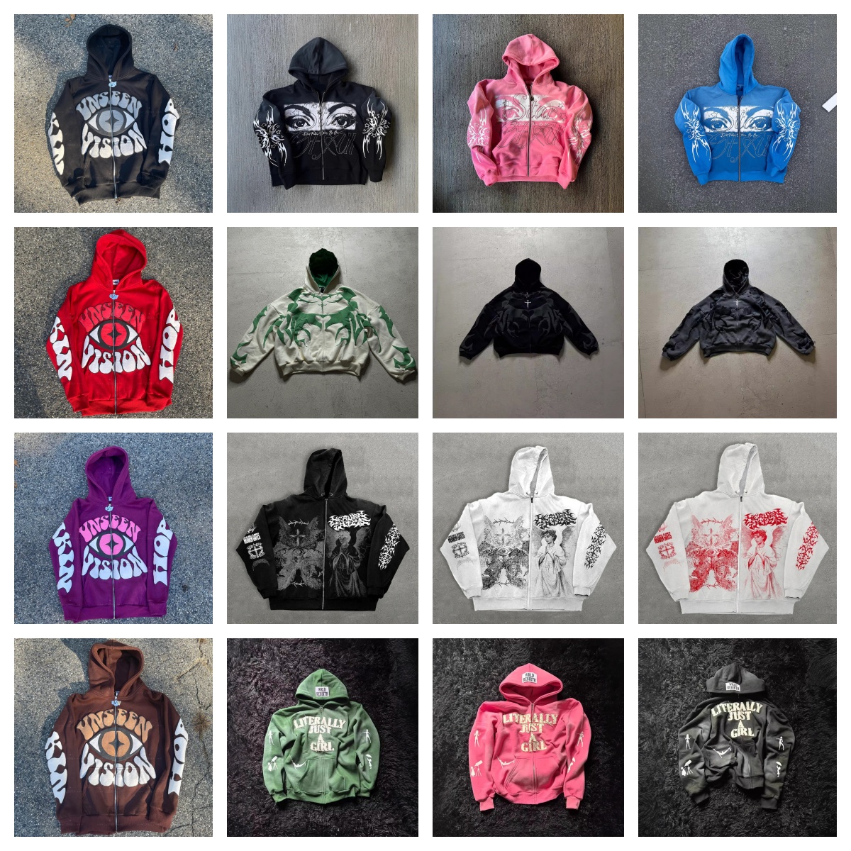 Trendy Harajuku Gothic Hip-Hop Cartoon Printed Zipper Up Sweatshirt Men Y2K Street Fashion Loose Casual Oversized Hoodies Jacket