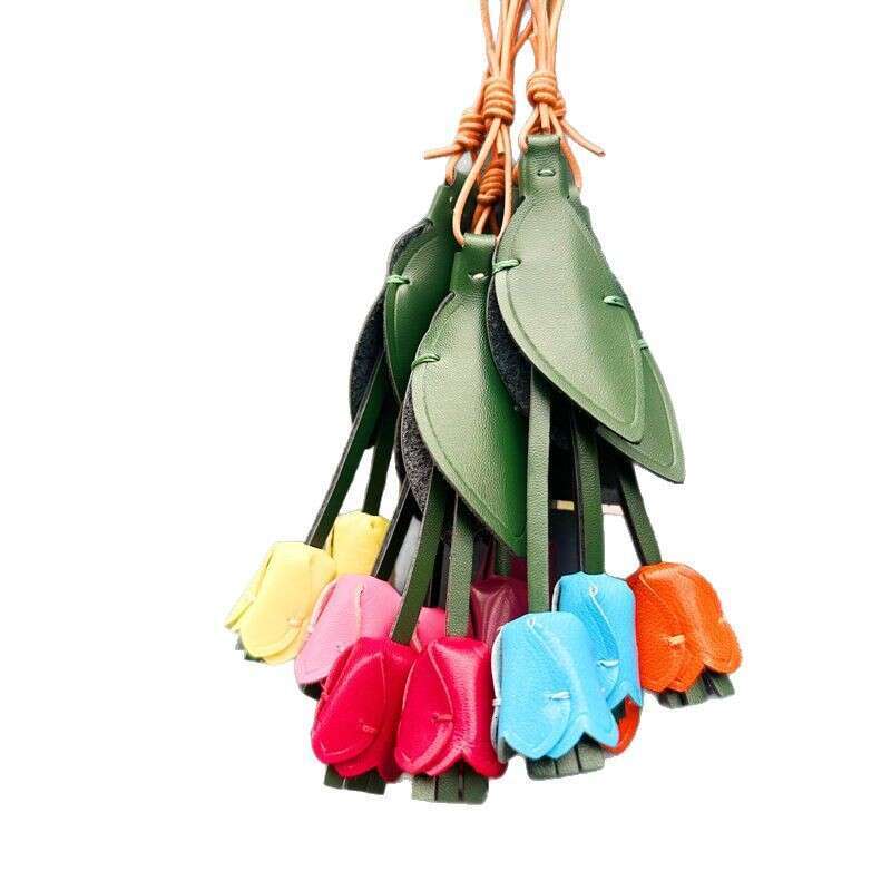 High-End Tulip Finished Product and DIY Material Kit Genuine Leather Decoration Ins Style Bag Pendant