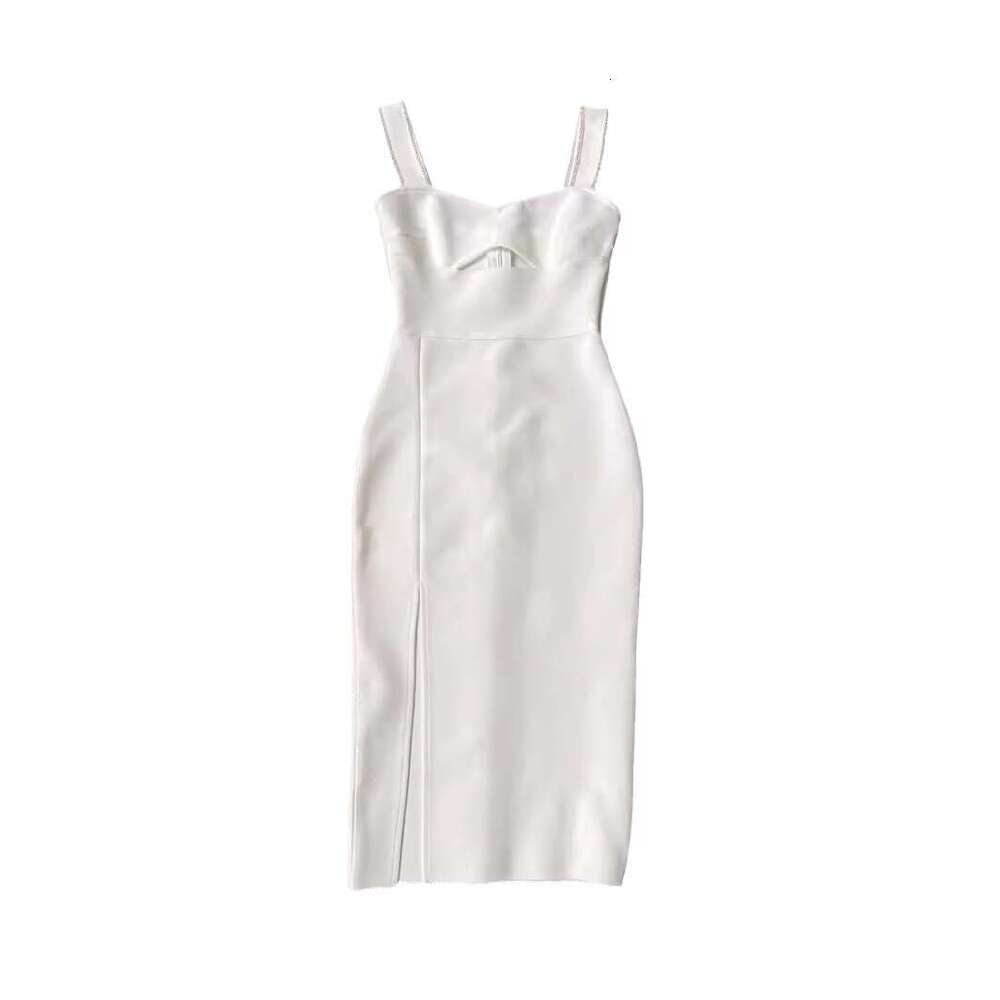 White Skirt Maxi Skirt Sexy Square Neck Wide Strap Slim Fit Elastic Waist Slit Slimming Bandage Dress Long Skirt