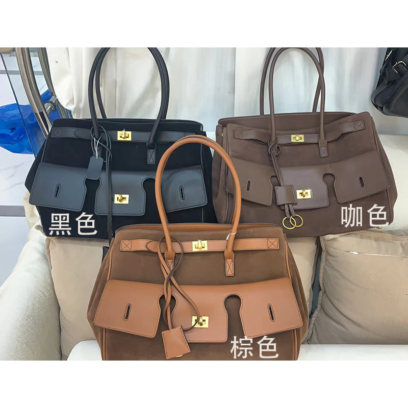 New Underarm Motorcycle Cowhide Large Capacity Commuter Handbag Shopping With Lock Tote Wing Genuine Leather Women's Bag