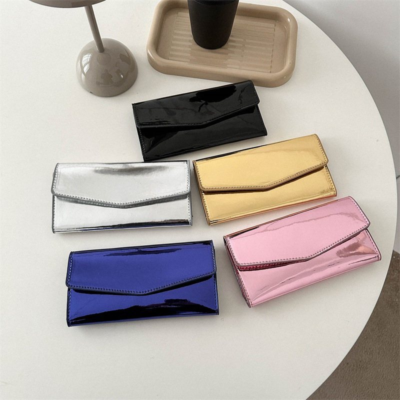 Free Shipping Designer Bag New Korean Style Long Women's Wallet Card Clip Student Wallet Fashionable And Elegant Solid Color Glossy Handbag
