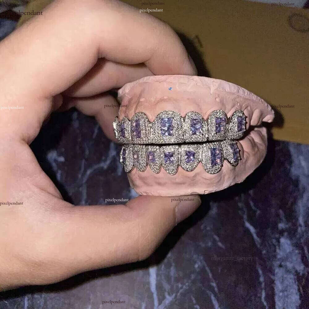 Sparkle Custom Made Hip Hopiced Out Sterling Sier Grills Gold Jewelry Zigzag Setting Vvs Moissanite Teeth Mouth Grillz