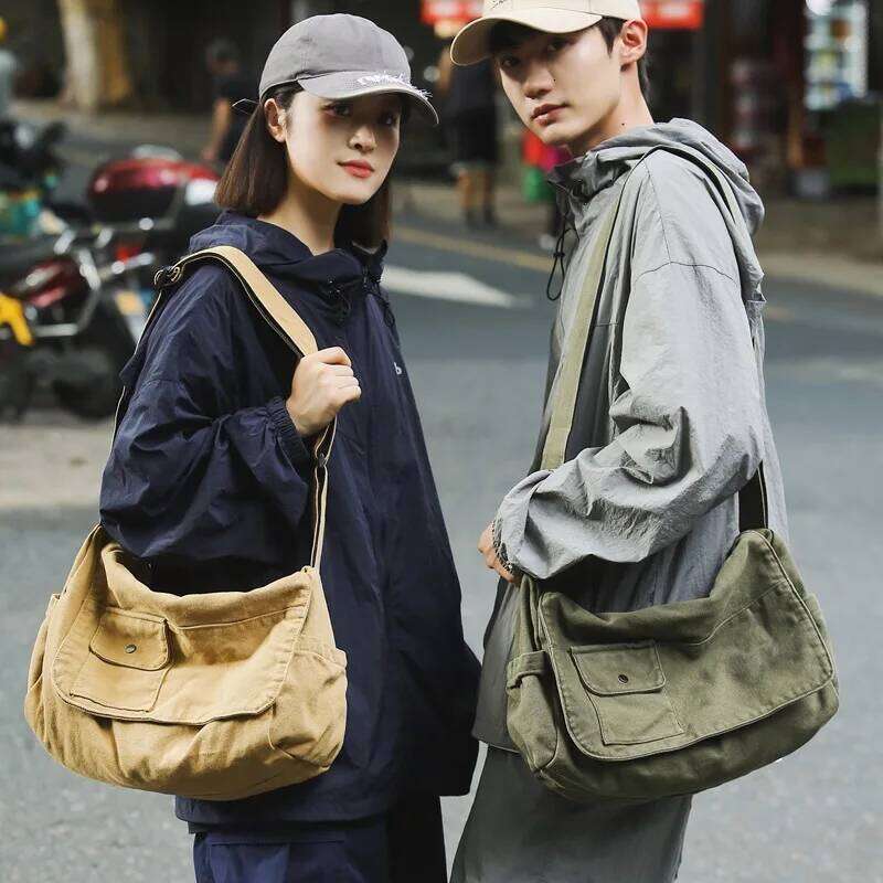 Casual Canvas Messenger Bag Versatile Flip Large Capacity Shoulder Book Bags Student Adjustable Crossbody bags For Men Women