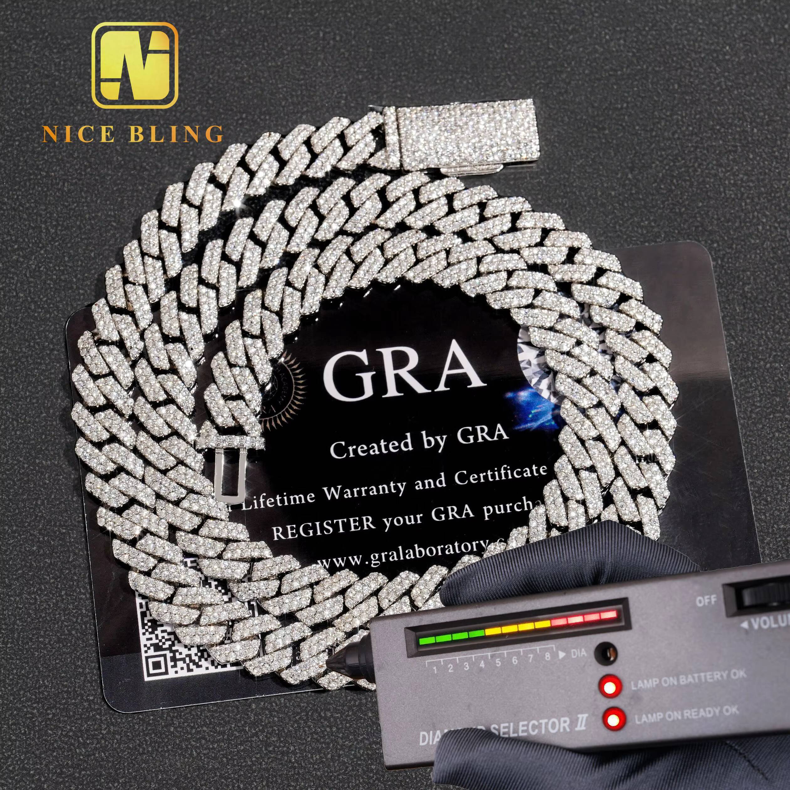 Stocks Hot Selling 8MM 925 Sterling Silver Gold Plated New Arrivals Hip Hop VVS D Color Moissanite Cuban Link Chain