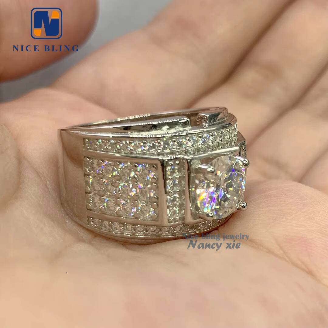 Iced Out Moissanite Jewelry Men Ring Vvs Big Main Moissanite Diamond 925 Silver Cuban Designer Hip Hop Rings