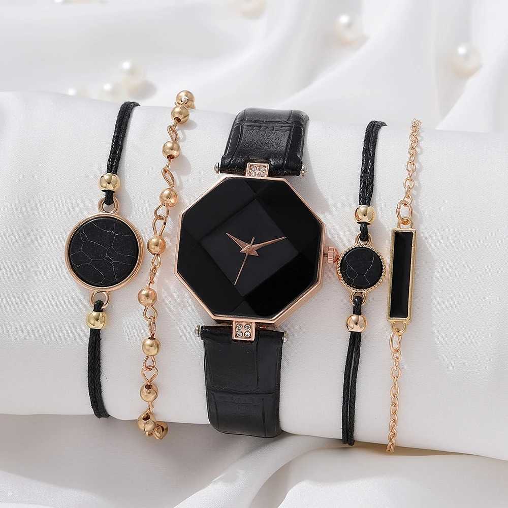 5PCS Womens Luxury Leather Analog Ladies Quartz Wrist Watch Fashion Bracelet Watch Set Holiday Gifts Montre Femme W250724