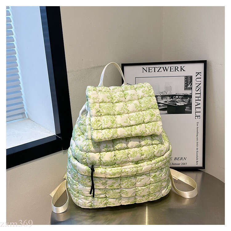 Down Pleated Backpack Women's Cloud Large Capacity Fluffy Plaid Lightweight Puff Bag