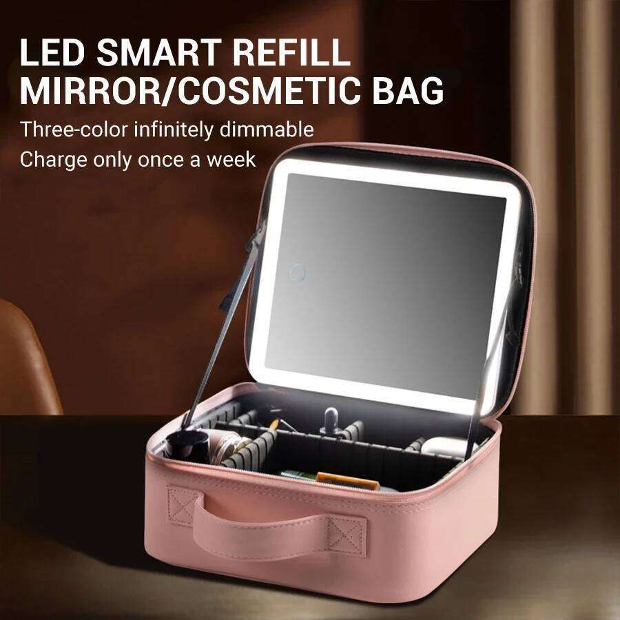 LED Lighted Travel Bag with Mirror Portable Waterproof Makeup Organizer Cosmetic Case Birthday Gift for Girls Women X250723