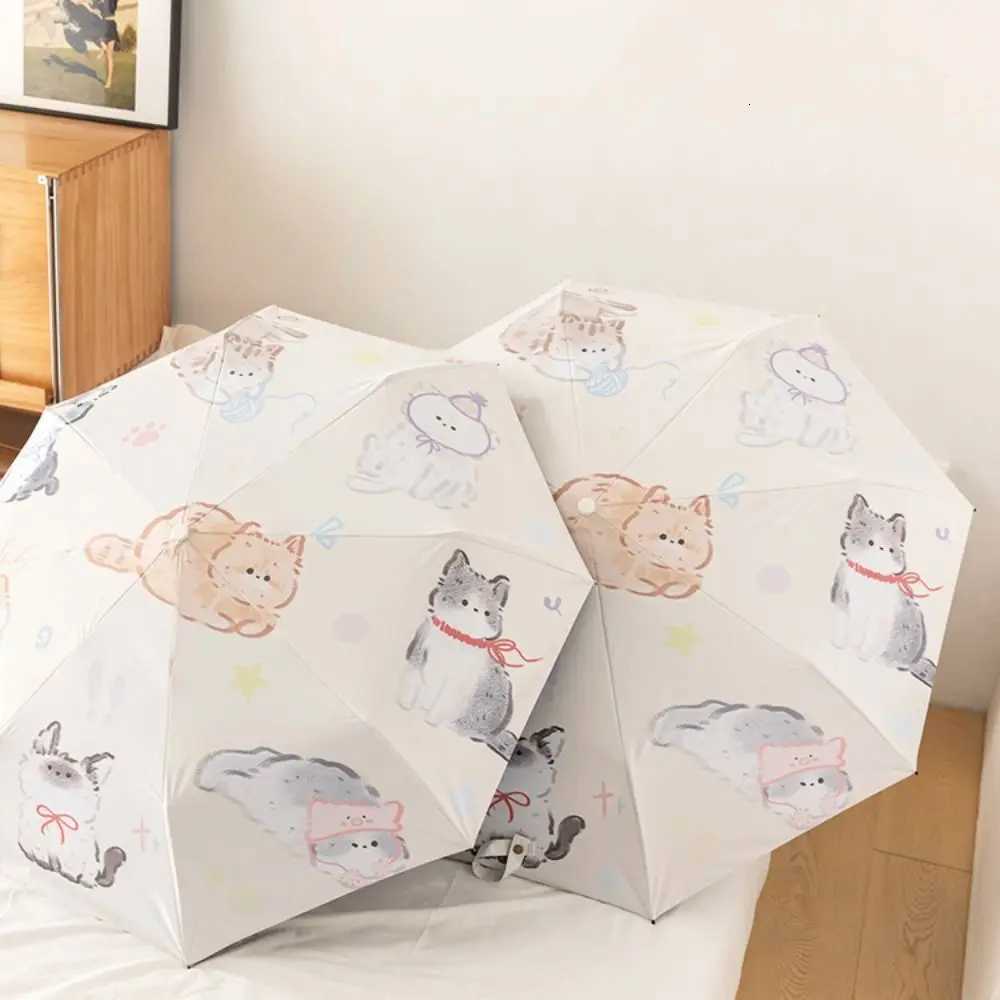3-Ribs Cartoon Cat Umbrella Automatic Lightweight Cat Sun Protection Umbrella UV Protection Waterproof Folding Sun Umbrella R250724