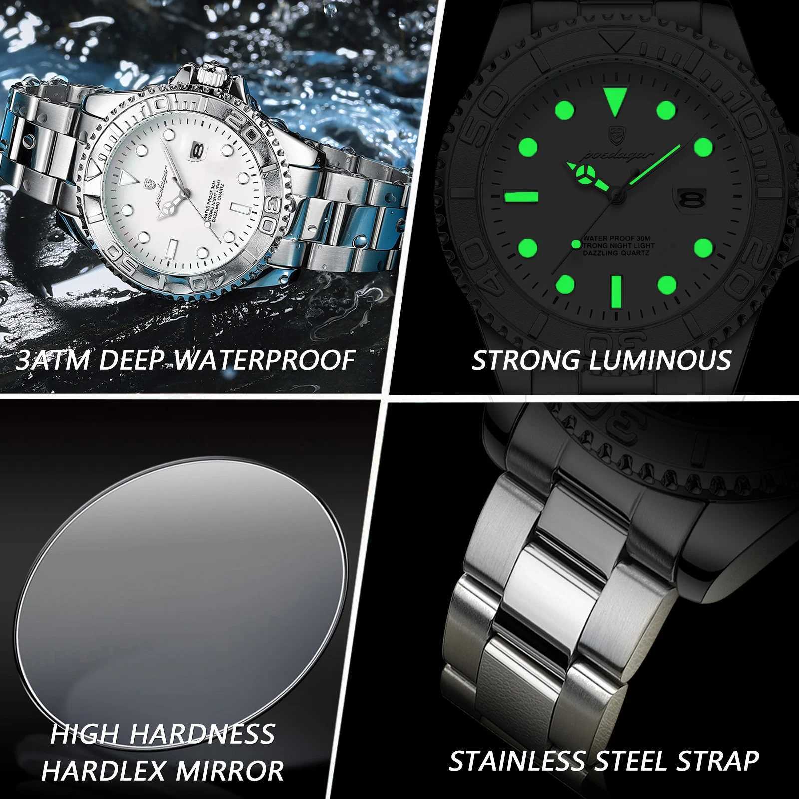 POEDAGAR Luxury Military Men Watch Waterproof Luminous Date Man Stainless Steel Watch High Quality Business Mens Quartz Watches W250724